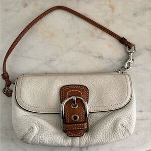 Coach Cream Pebble Leather Wristlet or Clutch w/ Brown Buckle Trim